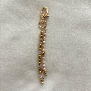 Gold and Pink Beaded Keychain Charm